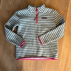 Vineyard Vines. Girls 1/4 zip sweatshirt. Stripe. Grey, blue, pink. Size large